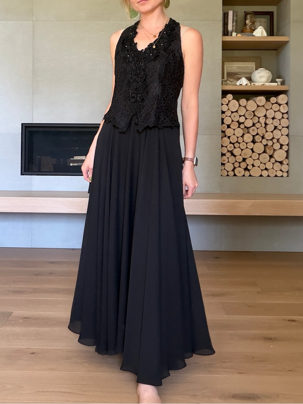 Vintage Whimsigoth Black Maxi dress with lace bodice